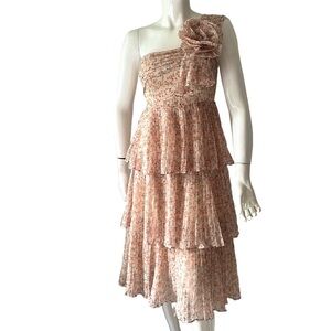 Floral One-Shoulder Tiered Dress pleated